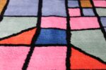 Paul Klee Checkboard Design Vintage French Rug 49813 Dark Blue Shine Namziyal