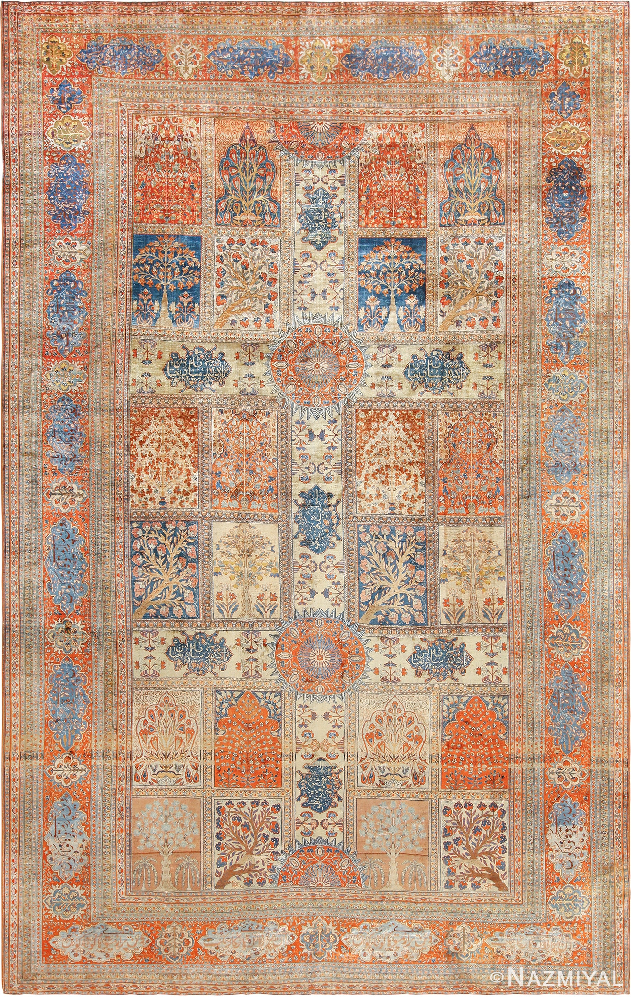 Antique Persian Garden Design Silk Heriz Rug 49140 - Nazimyal