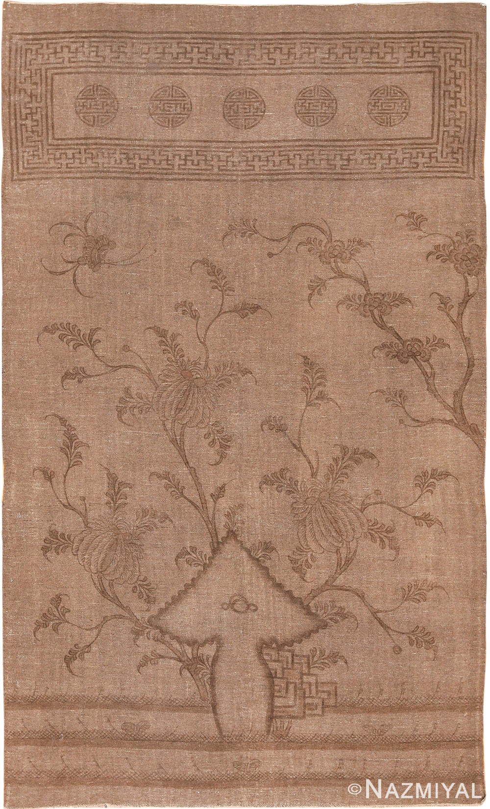 Brown Earth Tone Antique Mongolian Kilim Rug 49800 - Nazmiyal
