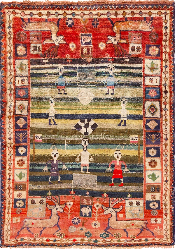 Persian Qashqai Soccer Field Rug Persian Qashqai Soccer Field Rug - Nazmiyal