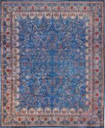Blue Oversize Floral Antique Indian Rug 49847 Nazmiyal