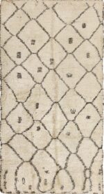 Ivory Shag Pile Vintage Beni Ourain Moroccan Rug 49875 - Nazmiyal