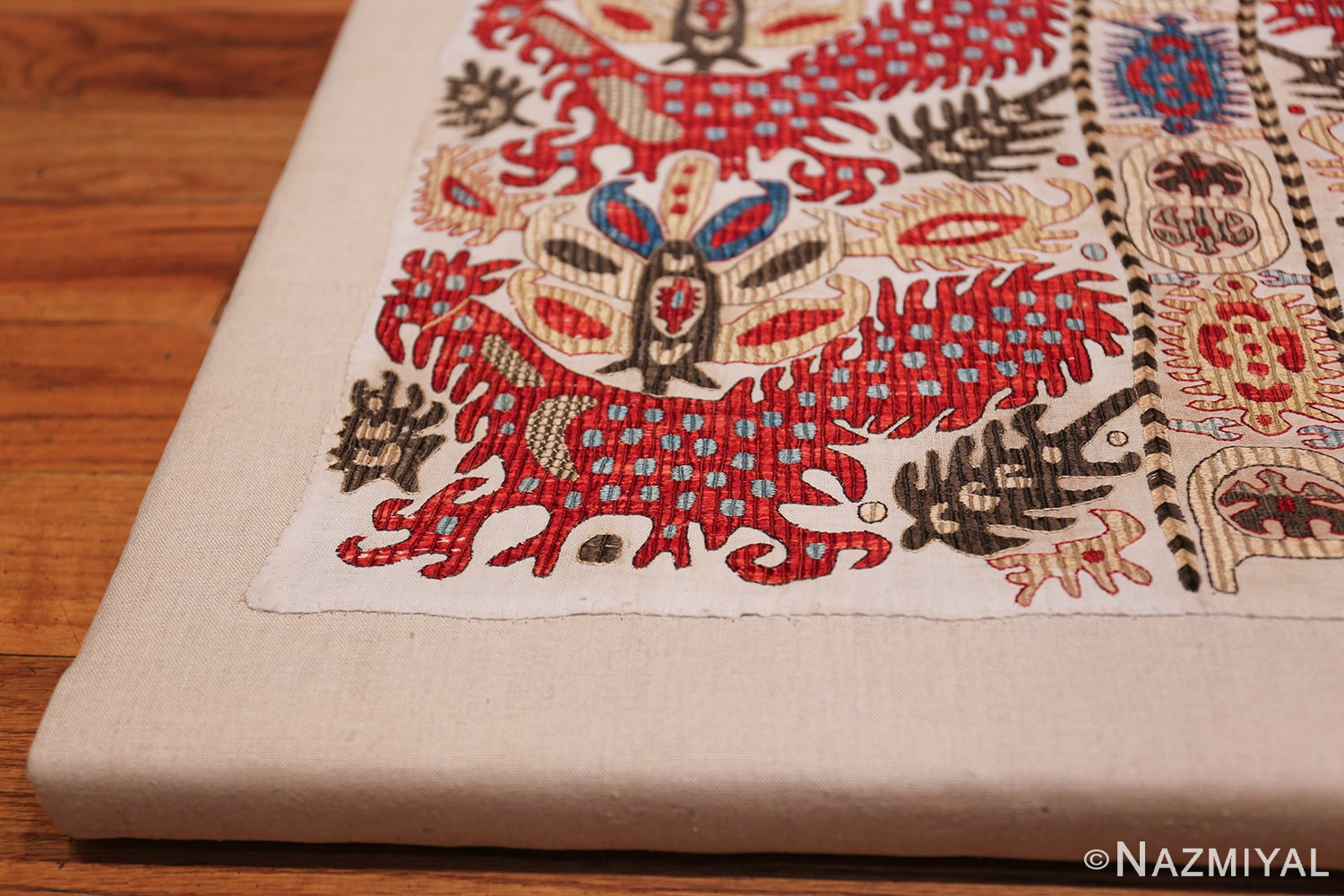 Antique Silk Caucasian Kaitag Embroidery Textile 49904 Side Corner Nazmiyal