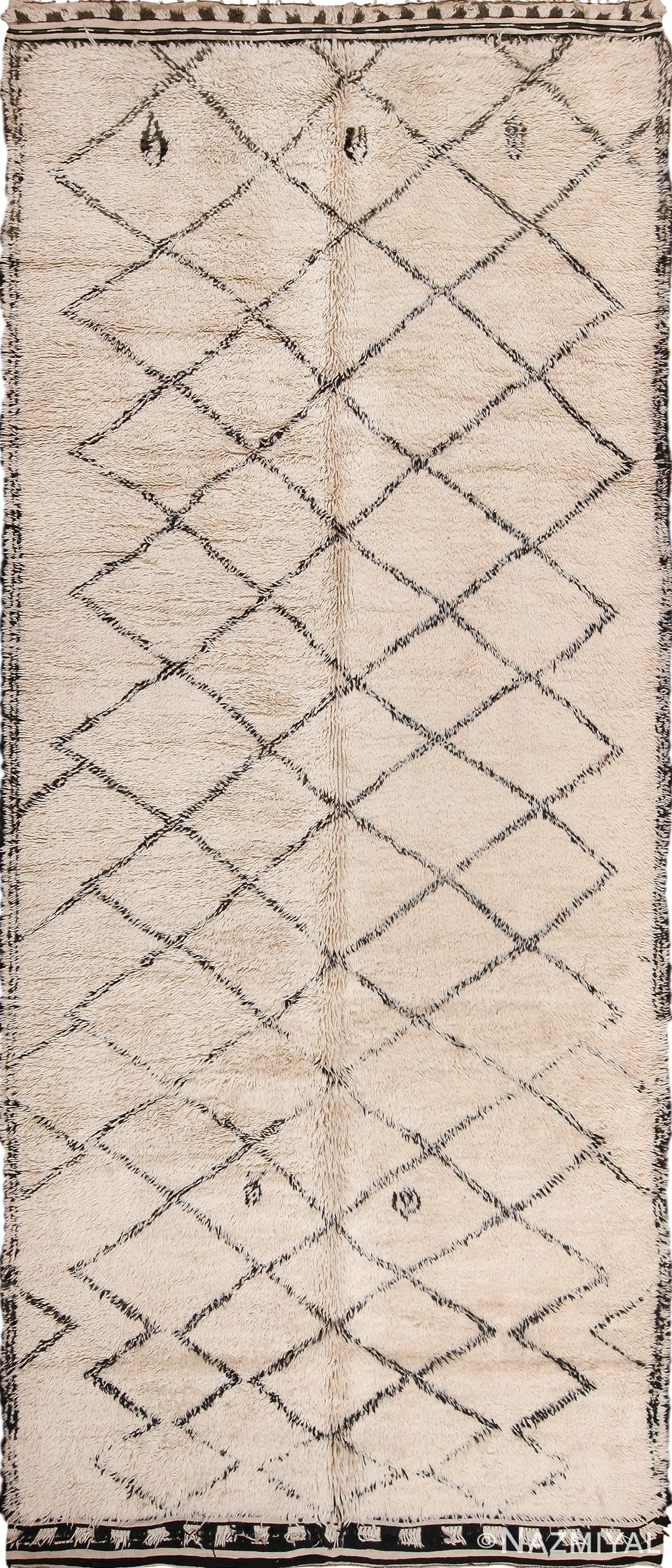 Black and Cream Moroccan Beni Ourain Rug 49871 - Nazmiyal