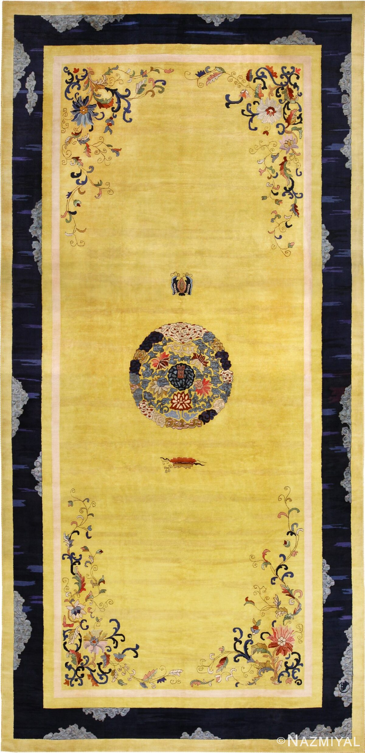 Saffron Yellow Oversize Antique Chinese Rug 49746 Nazmiyal