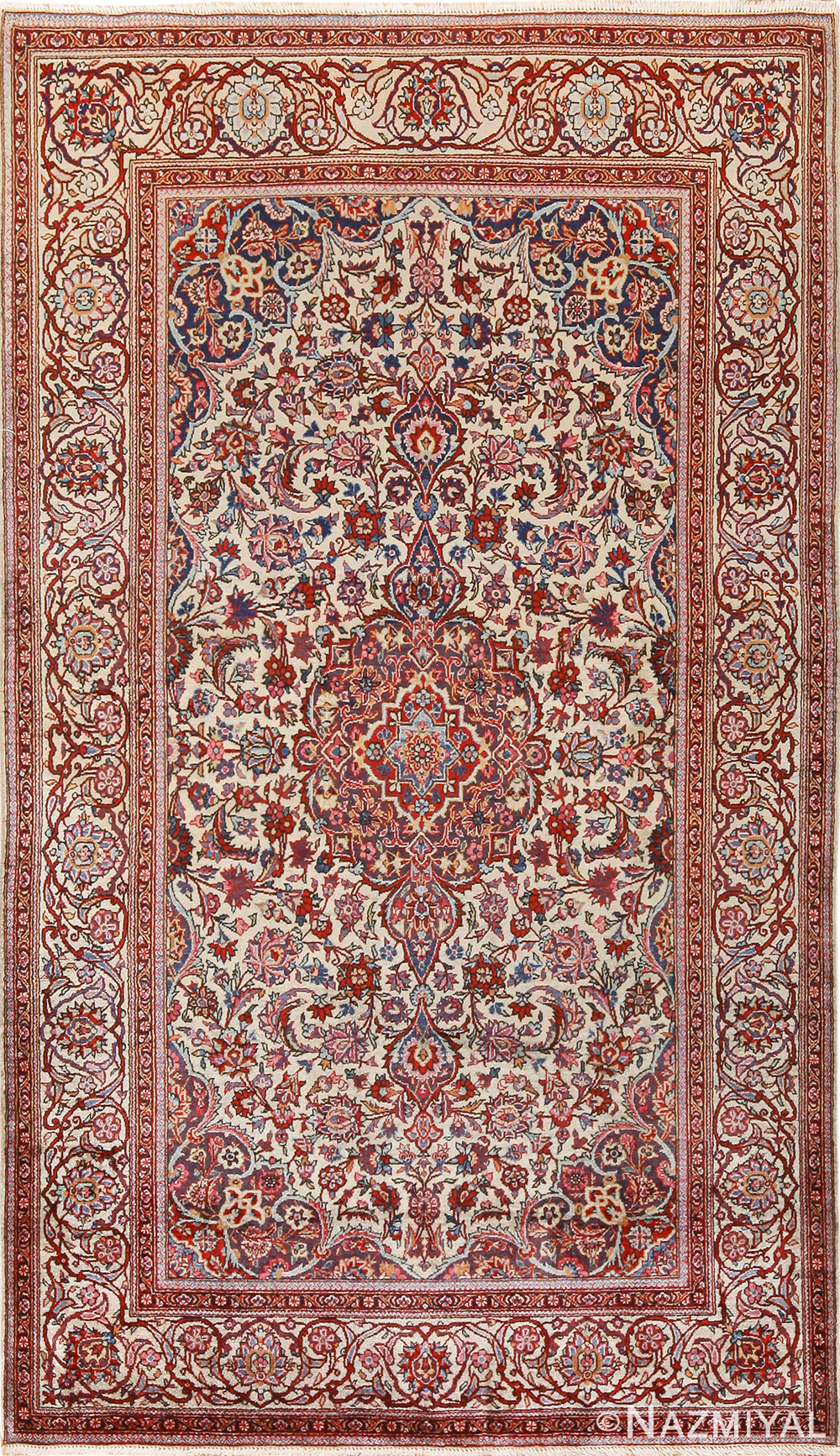 Small Size Antique Silk Persian Kashan Rug 49853 Nazmiyal