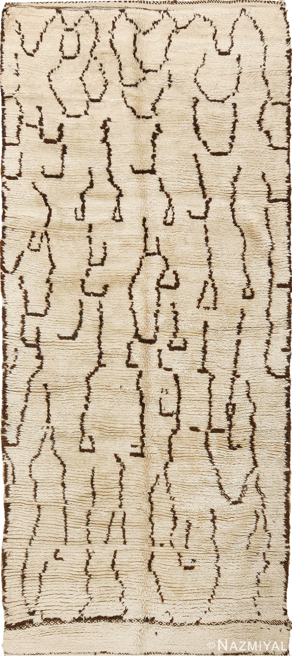 Brown Cream Vintage Shag Moroccan Beni Ourain Rug 49874 - Nazmiyal