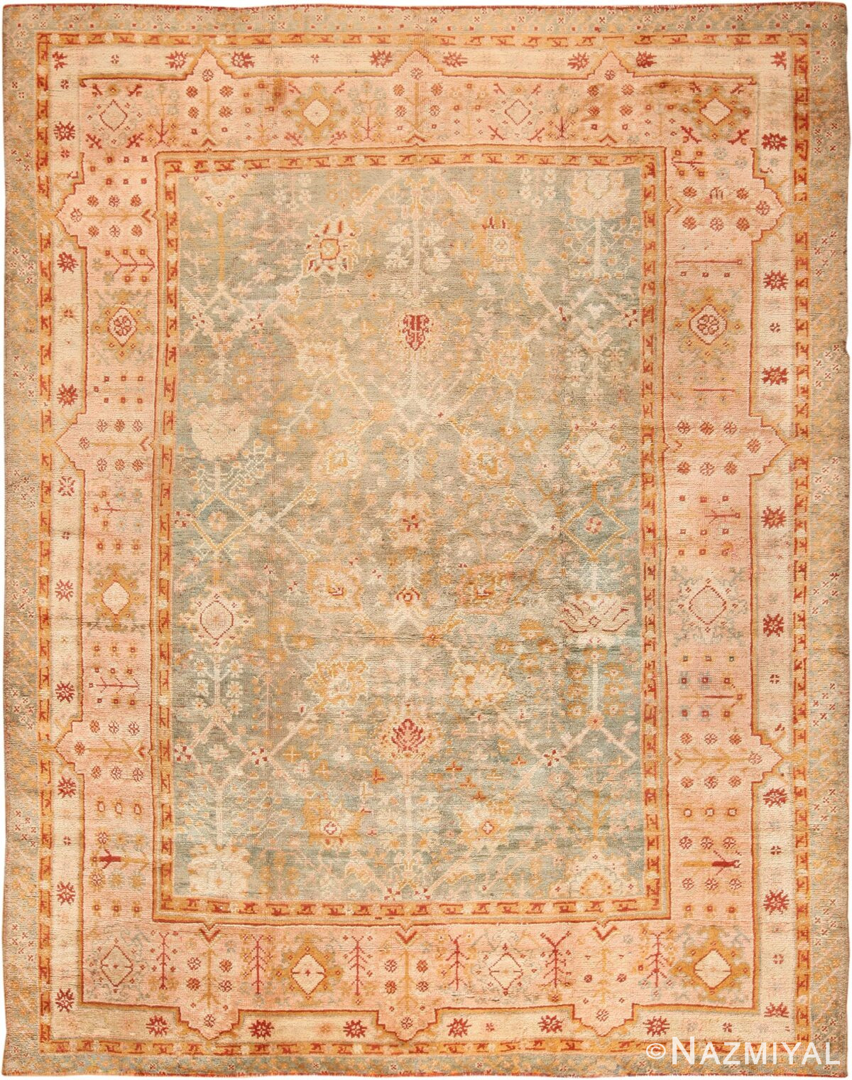 Room Size Antique Turkish Oushak Rug 49692 - Nazmiyal