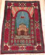 Antique Pictorial Temple Of Solomon Israeli Marbediah Rug #49979 from Nazmiyal Antique Rugs in NYC