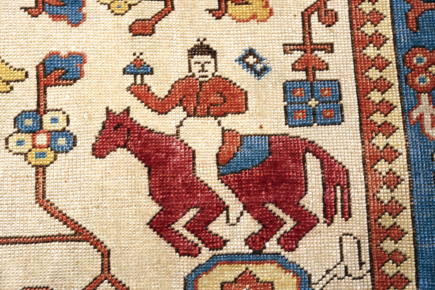 Tribal Ivory Antique Turkish Tuduc Hunting Rug 49957 by Nazmiyal