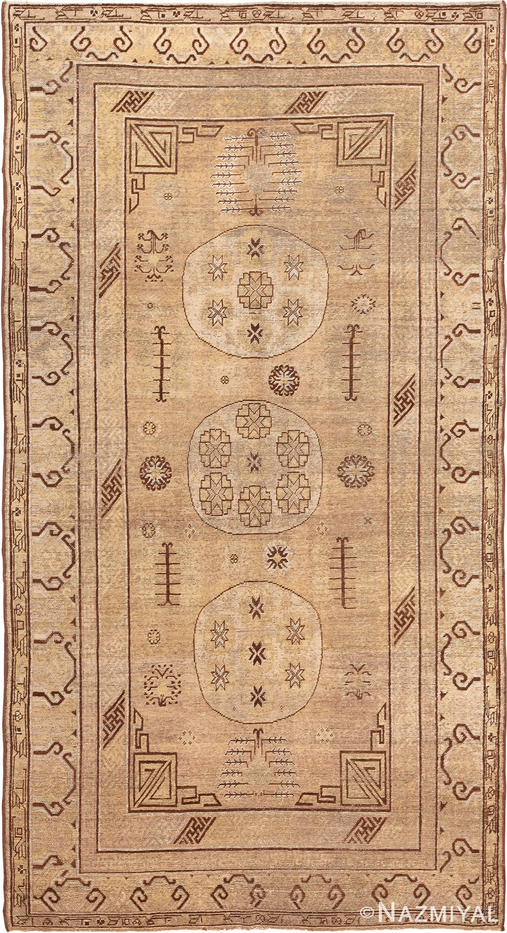 Decorative Antique Earth Tone Color Khotan Rug #49980 - Nazmiyal