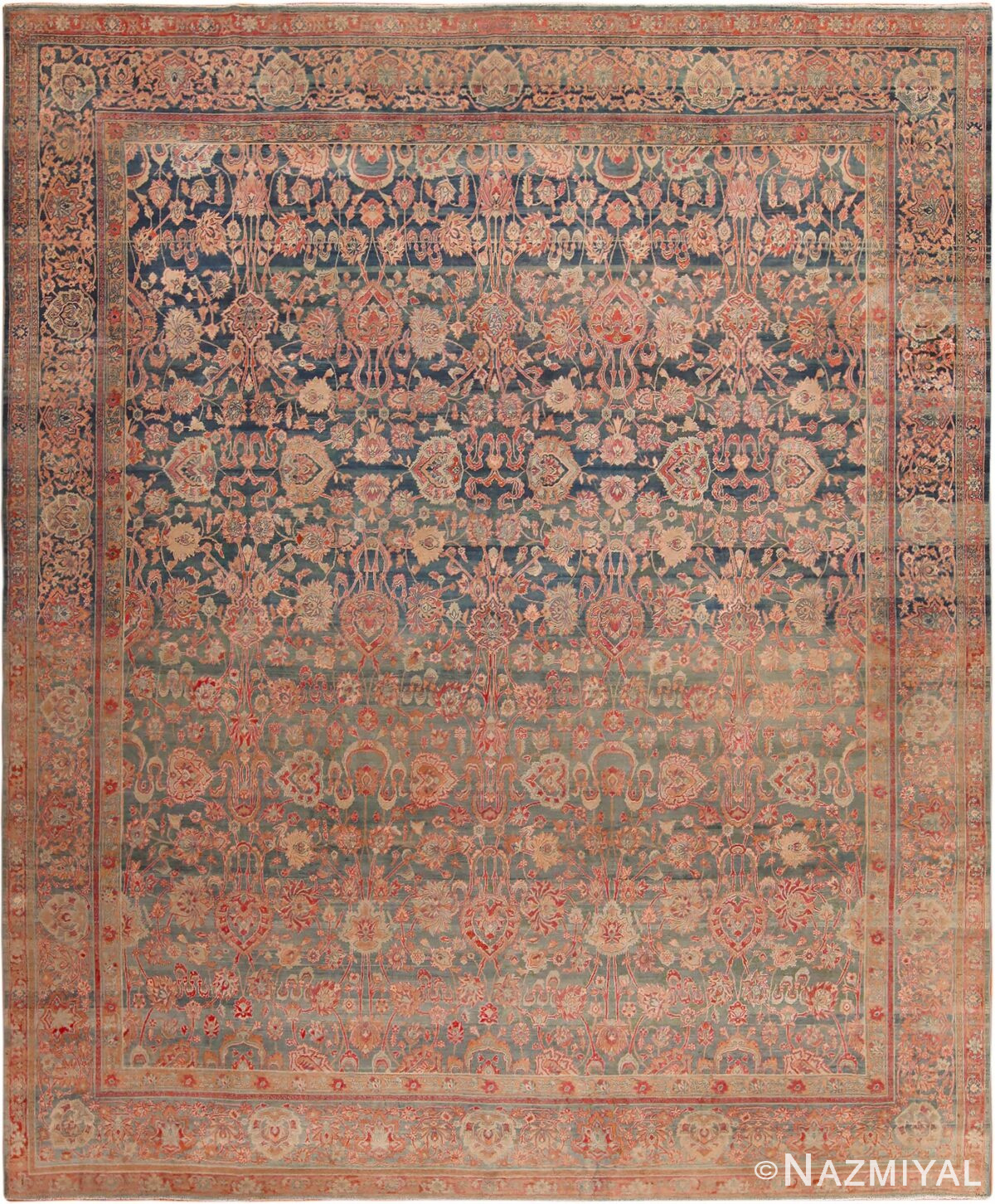 Blue Abrash Antique Persian Kerman Rug #49697 - Nazmiyal