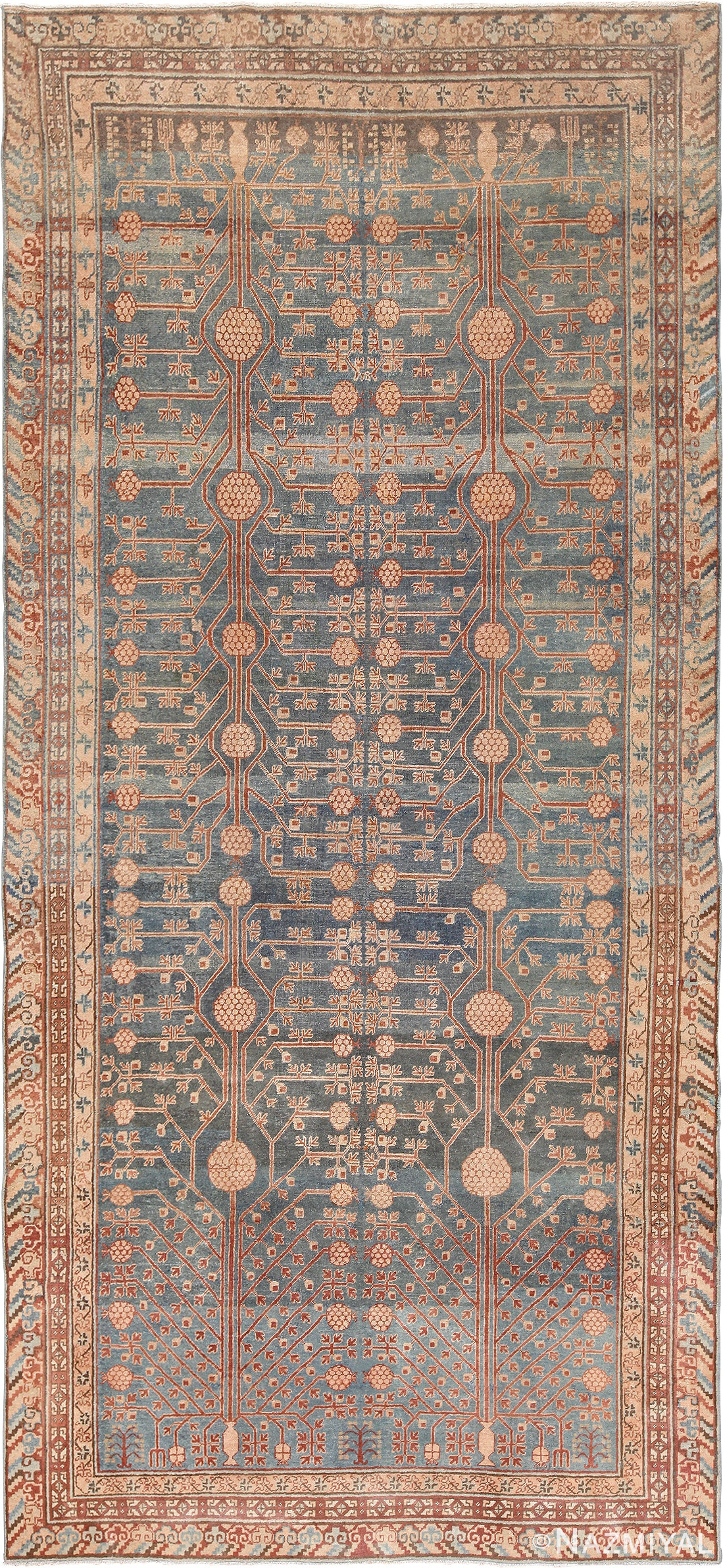 Tribal Blue Grey Antique Pomegranate Khotan Rug #49481 - Namziyal