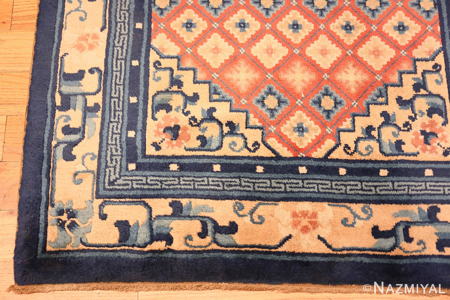 Corner Small Coral color Antique Chinese rug 49973 by Nazmiyal