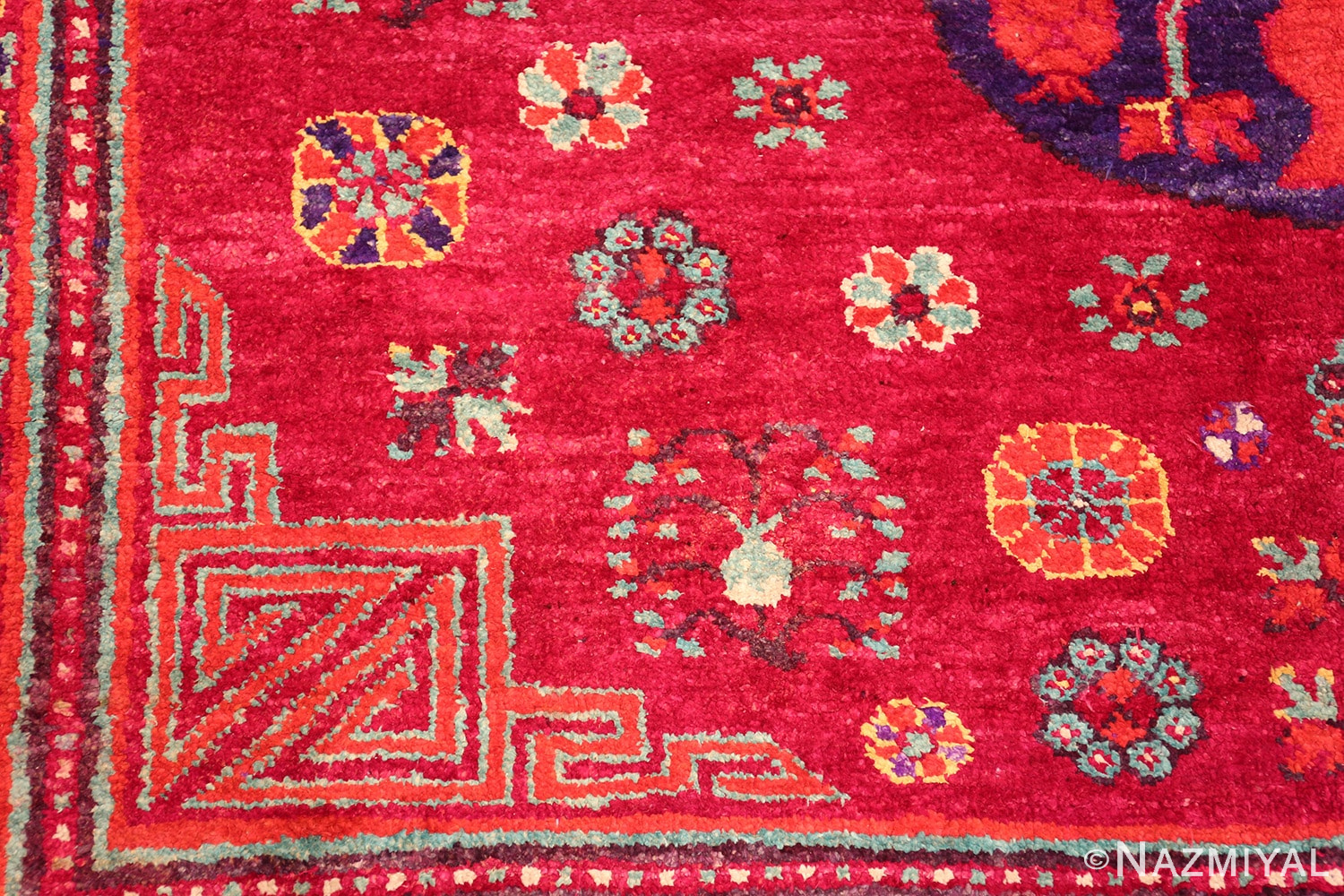 Funky Vintage Purple Silk Pomegranate Khotan Rug #49982 Nazmiyal