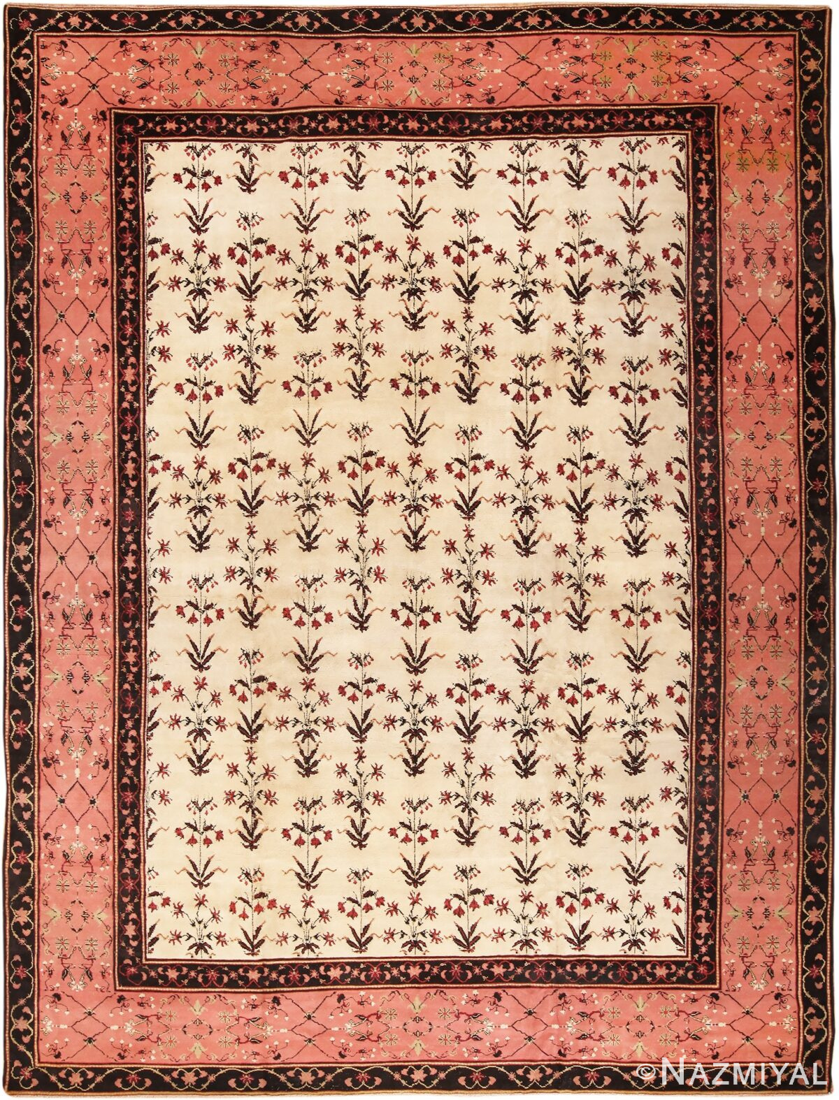 Ivory Room Size Antique Indian Agra Carpet #49959 - Nazmiyal