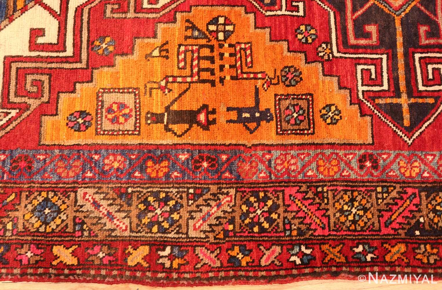 Red Geometric Vintage Persian Heriz, Red Runner Rugs