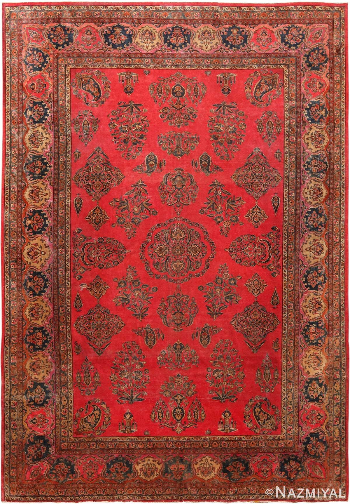 Red Room Size Antique Persian Kashan Rug #49905 from Nazmiyal Antique Rugs in NYC