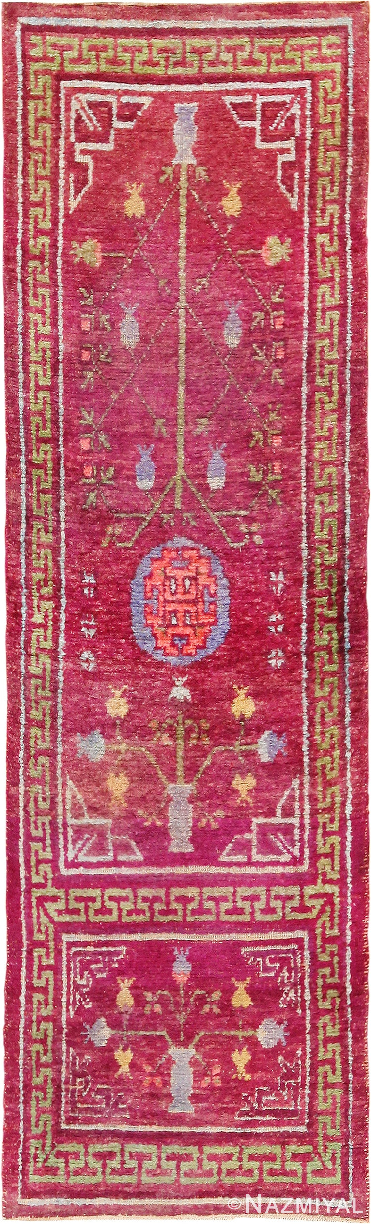 Small Pomegranate Design Antique Purple Silk Khotan Runner Rug #49970 - From Nazmiyal Antique Rugs in NYC.