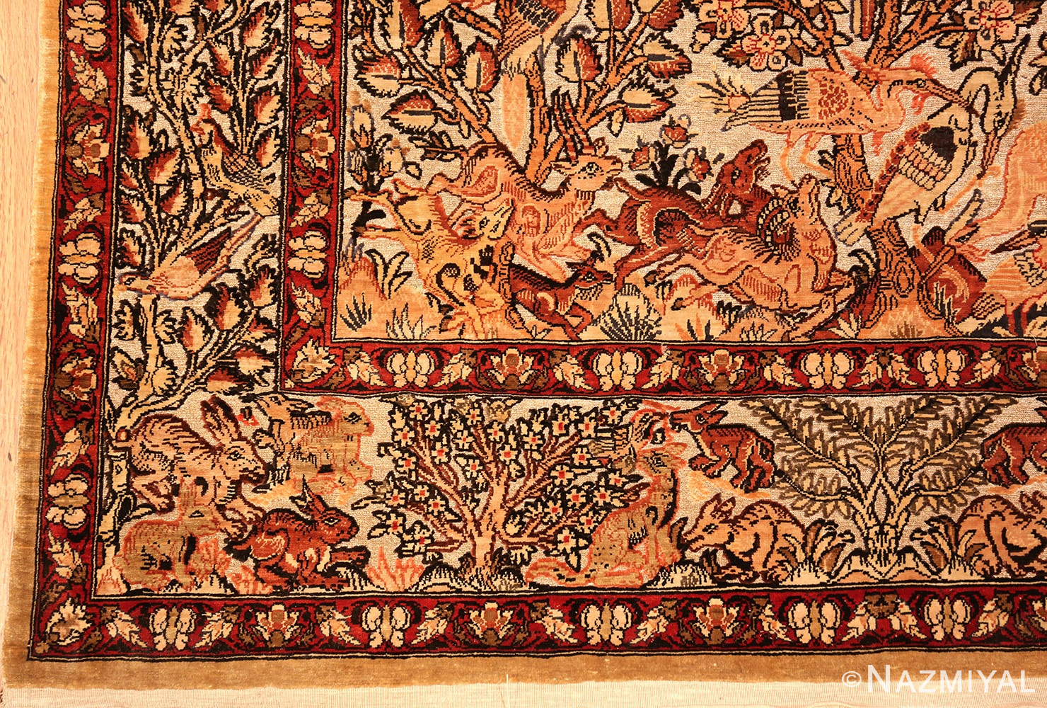 Small Vintage Silk Metallic Turkish Hereke Animal Rug #49991 from Nazmiyal Antique Rugs in NYC.