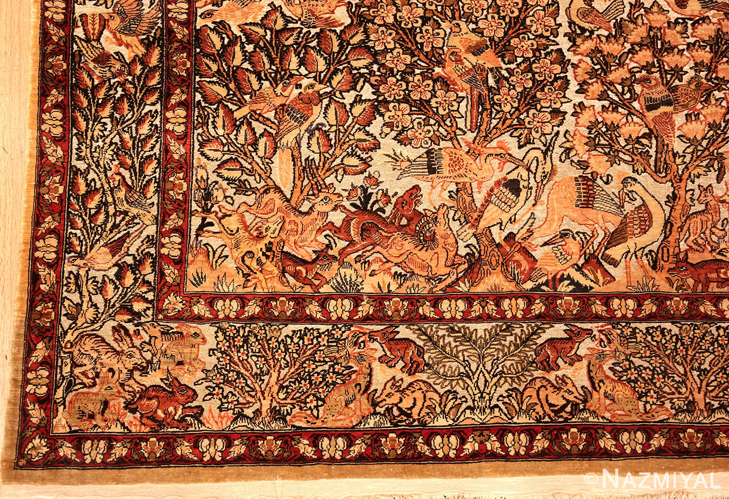 Small Vintage Silk Metallic Turkish Hereke Animal Rug #49991 from Nazmiyal Antique Rugs in NYC.