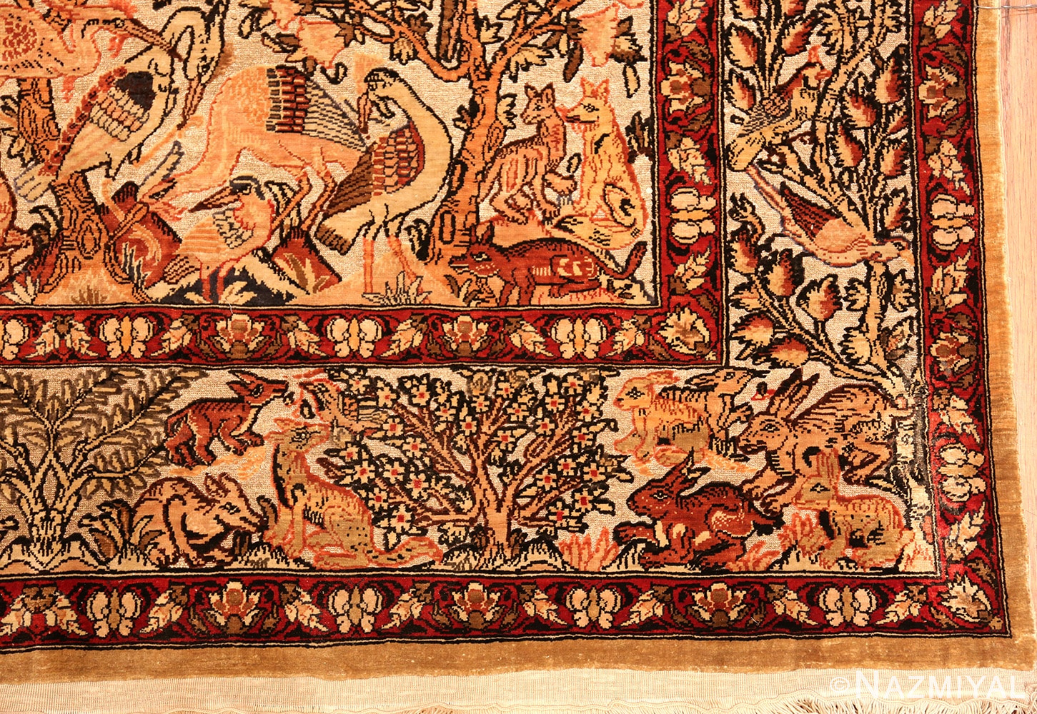 Small Vintage Silk Metallic Turkish Hereke Animal Rug #49991 from Nazmiyal Antique Rugs in NYC.