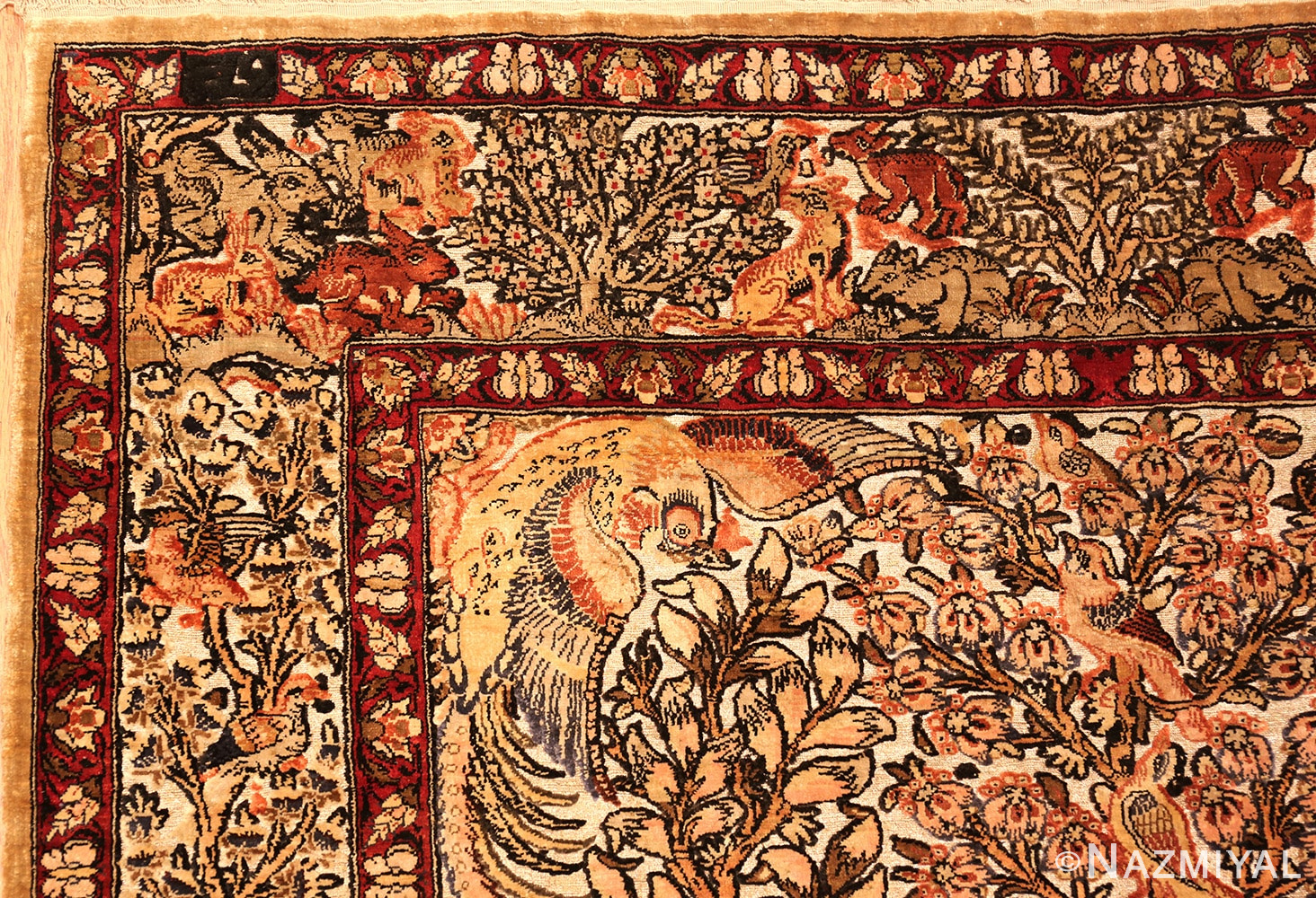 Small Vintage Silk Metallic Turkish Hereke Animal Rug #49991 from Nazmiyal Antique Rugs in NYC.