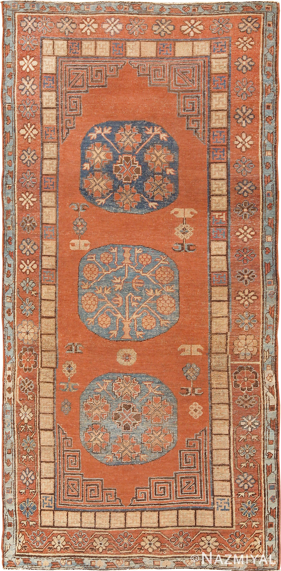 Tribal Rust Pomegranate Design Antique Khotan Rug #49965 - by Nazmiyal