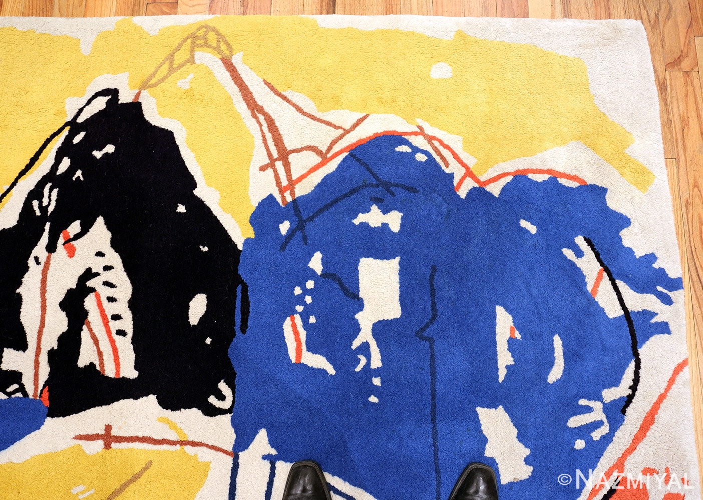 Vintage Yellow Black Red Blue Artist Jan Cremer Art Rug #49943 Nazmiyal