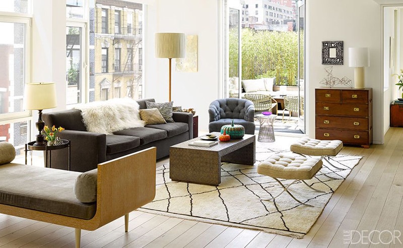 Living Room with Modern Moroccan Beni Ourain Rug Living Room with Modern Moroccan Beni Ourain Rug - Nazmiyal