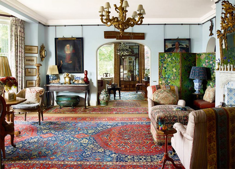 Antique Rugs in Living Room with Multiple Seating Areas Antique Rugs in Living Room with Multiple Seating Areas - Nazmiyal