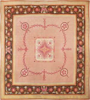 Picture of the Floral Square Antique French Aubusson Carpet #70011 from Nazmiyal Antique Rugs in NYC