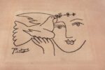 Image of Center of Square Vintage Picasso Peace and Joy Art Rug 70033 from the collection of Nazmiyal Antique Rugs NYC