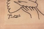 Image of Details of Center of Square Vintage Picasso Peace and Joy Art Rug 70033 from the collection of Nazmiyal Antique Rugs NYC