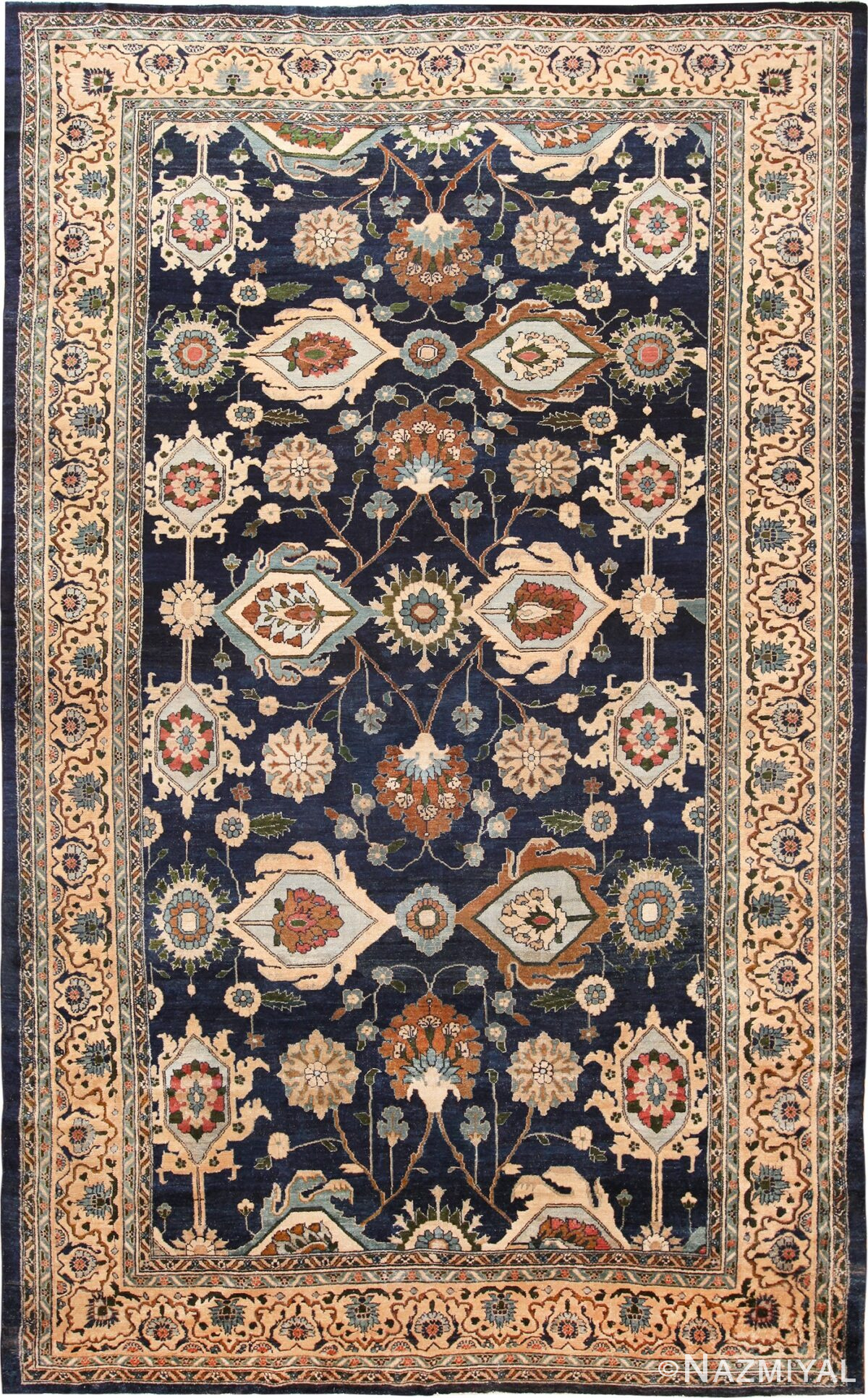 Picture of the Large Blue Antique Persian Malayer Rug #70010 from Nazmiyal Antique Persian Rugs in NYC