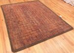 Overall picture from the side of Basket Weave Pattern Antique American Hooked Rug #70058 from Nazmiyal Antique Rugs in NYC
