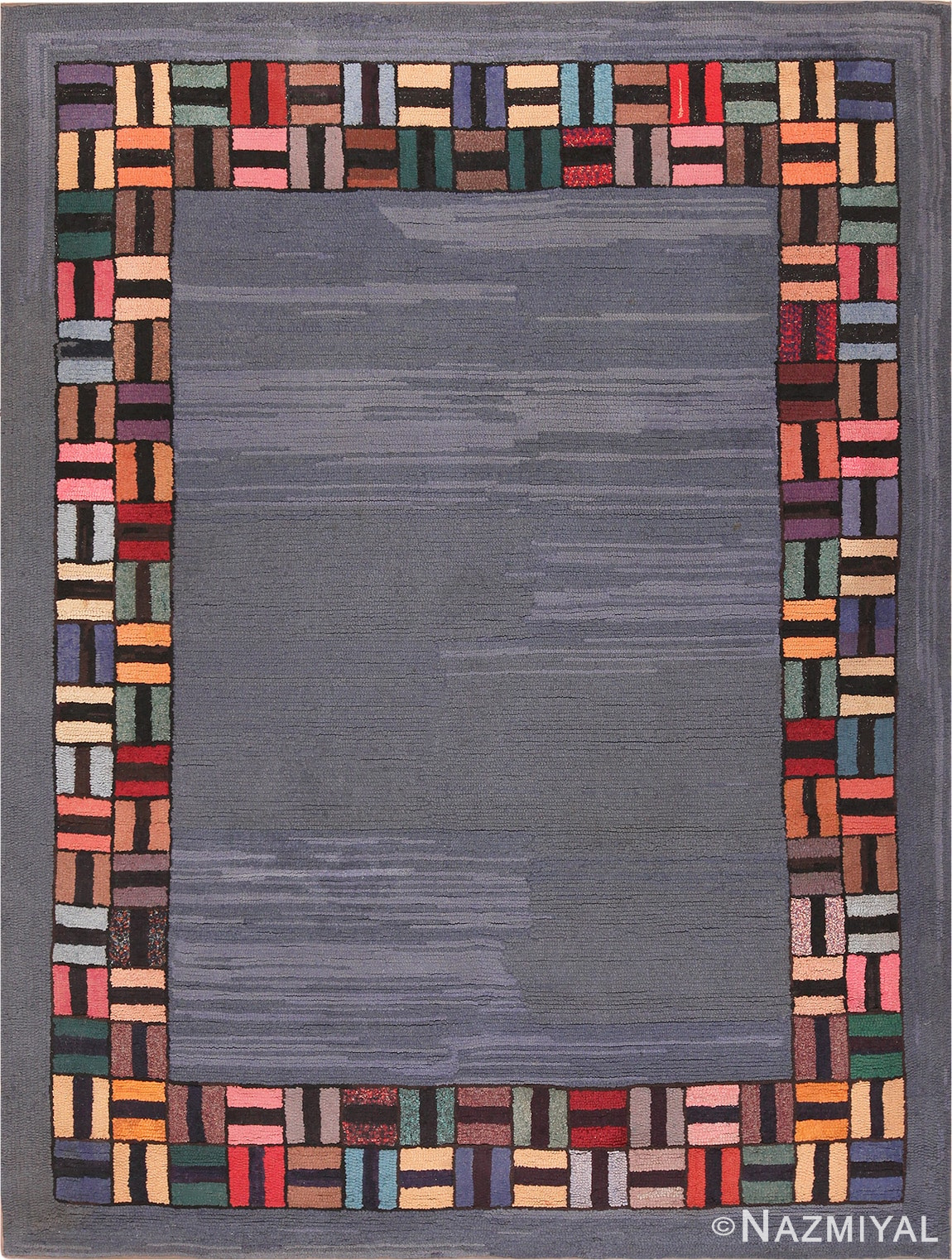 Picture of a Light Blue Antique American Hooked Rug #70057 from Nazmiyal Antique Rugs in NYC