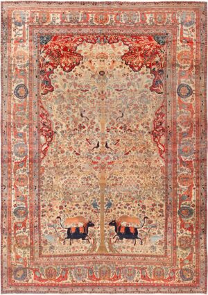 Picture Of The Animal Hunting Scene and Tree of Life Design Antique Persian Mohtashem Kashan Rug #70069 from Nazmiyal Antique Rugs in NYC