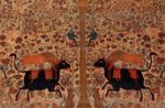 A detailed picture of the animal of the antique tree of life persian mohtashem kashan rug #70069 from Nazmiyal Antique Rugs NYC