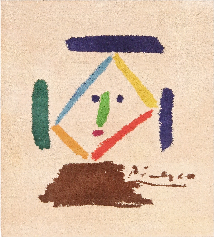 Square Vintage Picasso Art Rug 70065 by Nazmiyal Vintage Rugs