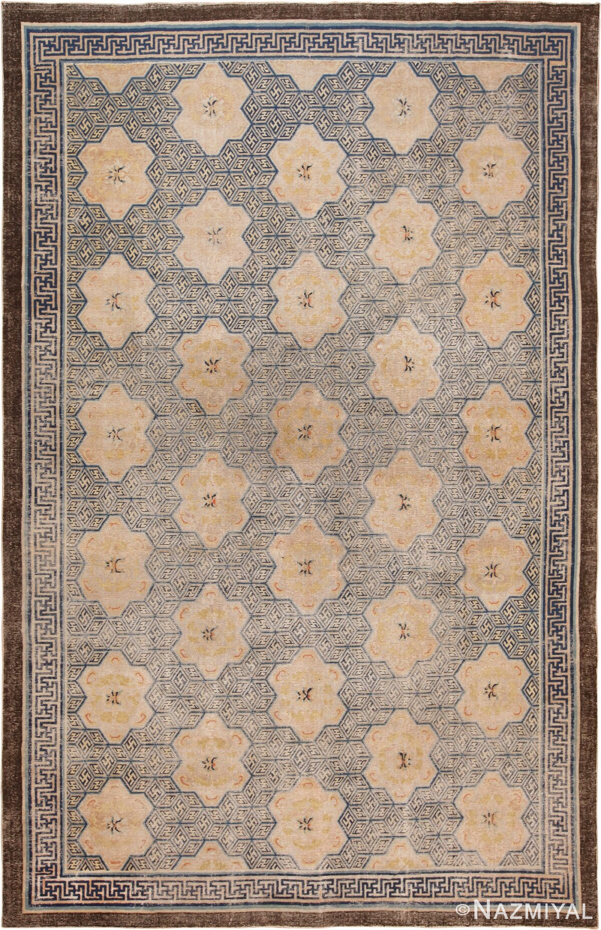 Picture of an extremely rare and collectible antique 17th century Chinese Ningxia carpet #70071 from Nazmiyal Antique Rugs in NYC