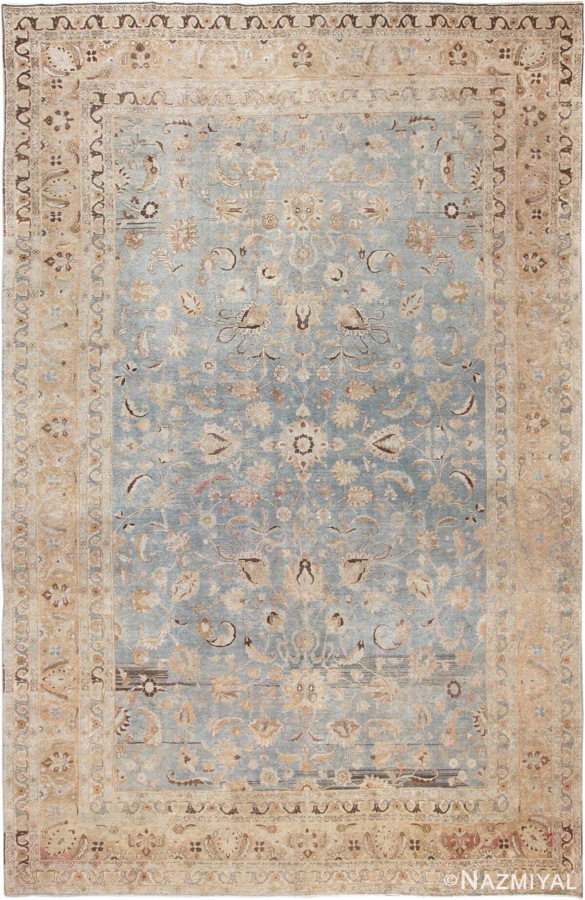 Picture of a Large Antique Light Blue Persian Khorassan Rug 49843 from Nazmiyal Antique Rugs in New York City.