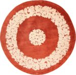 Full view Antique round French Art Deco rug 70144 designed by Leleu from the Nazmiyal collection in NYC