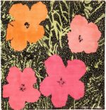 Full view Square Vintage Andy Warhol Flowers rug 70138 by Nazmiyal Collection