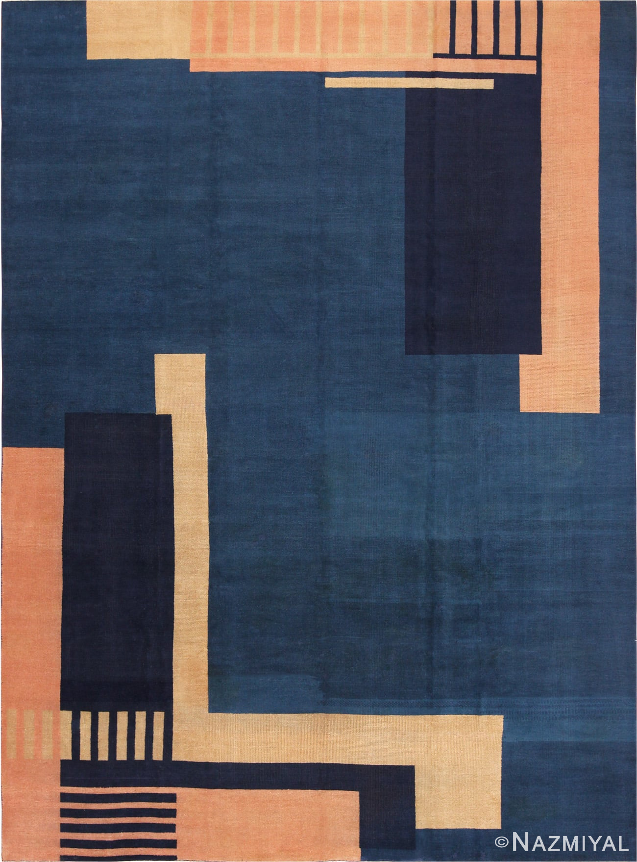 Full Picture of Blue Antique Indian Art Deco Rug #70099 from Nazmiyal Antique Rugs in NYC