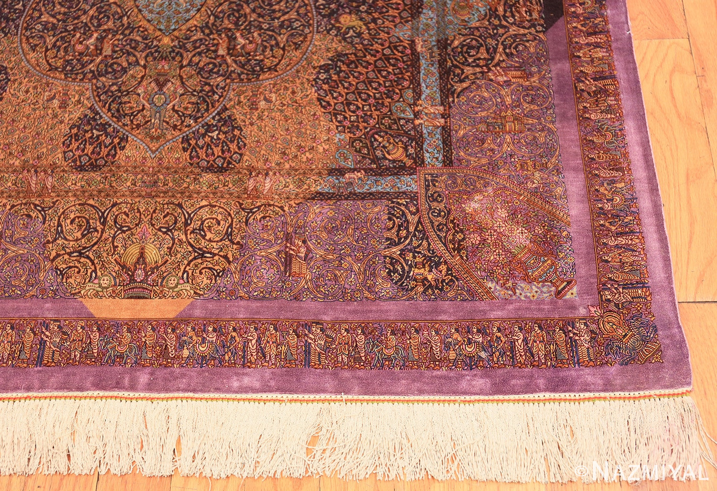 Corner Vintage Persian silk Qum rug 70118 by Nazmiyal