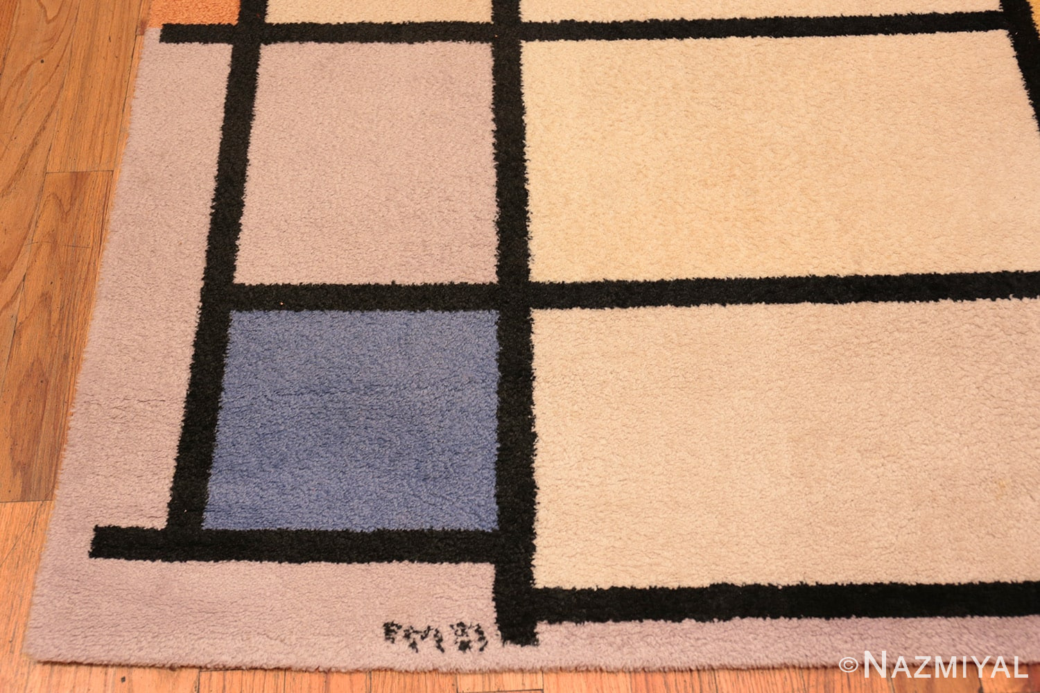 Corner Vintage Scandinavian Piet Mondrian art rug 70147 by Nazmiyal