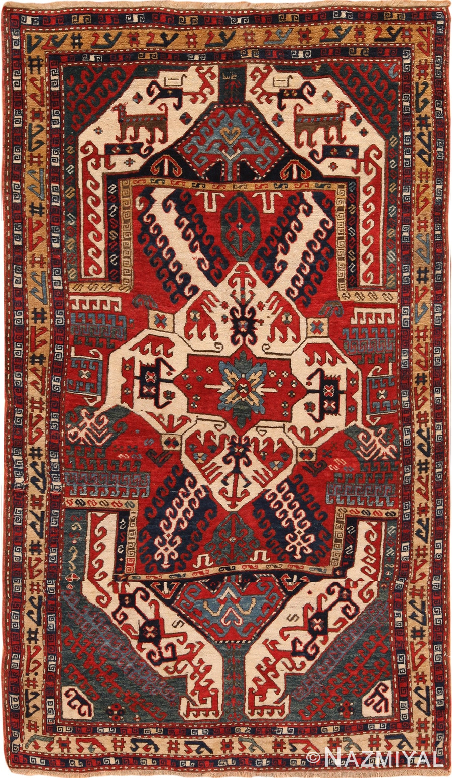 Full view Caucasian Antique Kasim Ushag Rug #70128 by Nazmiyal Antique Rugs in NYC