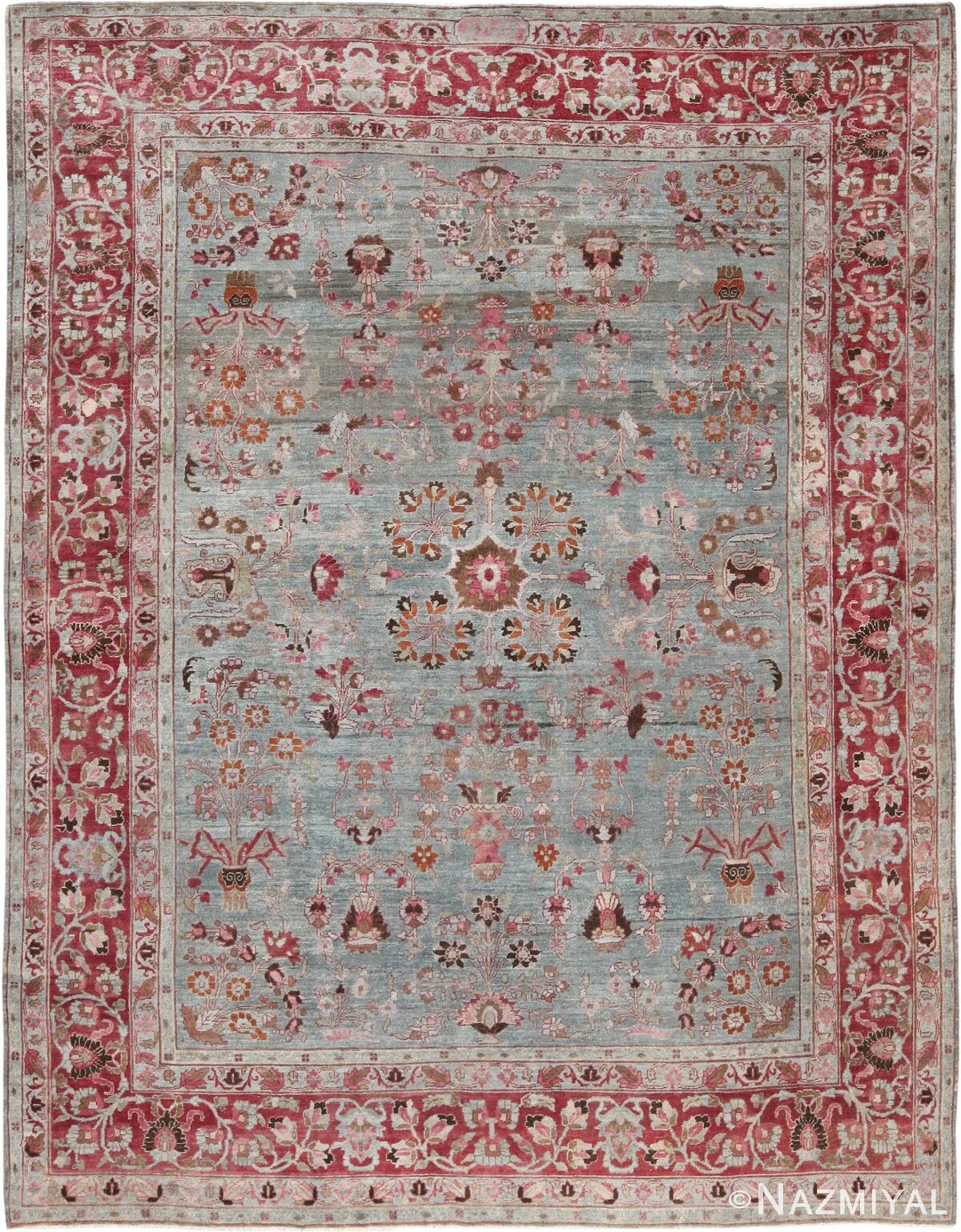 Full Picture of Light Blue Antique Persian Khorassan Rug #49840 from Nazmiyal Antique Rugs in NYC