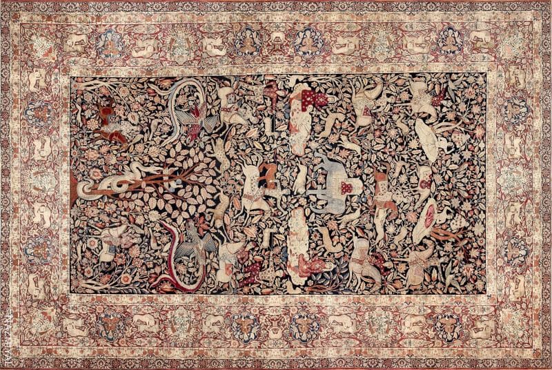 Oversized Antique Persian Hunting Scene Kerman Rug Oversized Antique Persian Hunting Scene Kerman Rug Nazmiyal